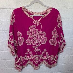 Solitaire Embroidered Floral Pink Blouse Sz M